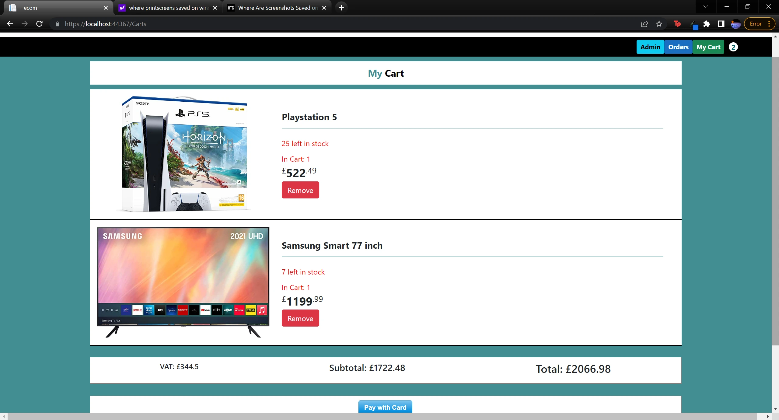 E Commerce Cart System Preview Image